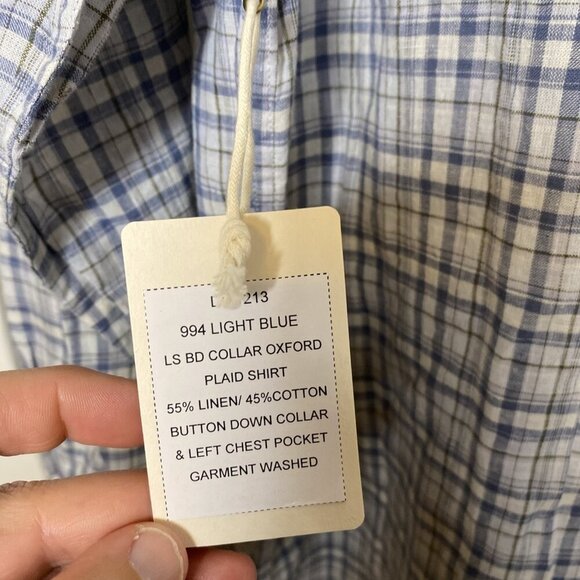 Duck Head Farris Linen Cotton Oxford Light Blue Plaid Medium $108 MSRP #2 - Picture 4 of 7